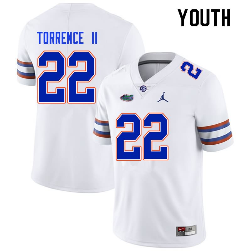 NCAA Florida Gators Rashad Torrence II Youth #22 Nike White Stitched Authentic College Football Jersey HRR1464ZM